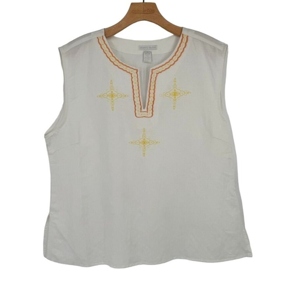 Sherry Taylor Sleeveless White Embroidered Top plus size 1X Women's Blouse